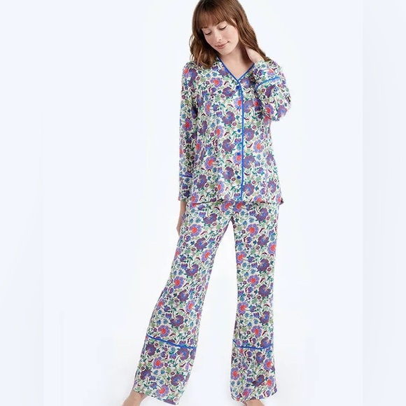 Summersalt The Cloud 9 Silky Pajama Set - Scroll Block Print in Violet & Lava - Picture 2 of 3